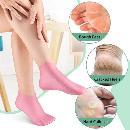 Silicon Gel Heel Socks for Men & Women — Moisturizing Crack Repair, Heel Pain Relief & Full Foot Protection (Reusable Soft Silicone Socks)