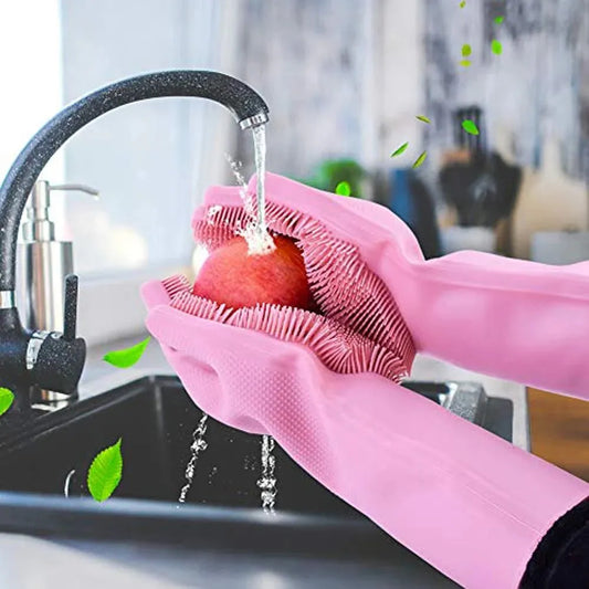 Reusable Silicone Cleaning Gloves – Heat Resistant with Built-in Scrubber for Dishes, Household & Car