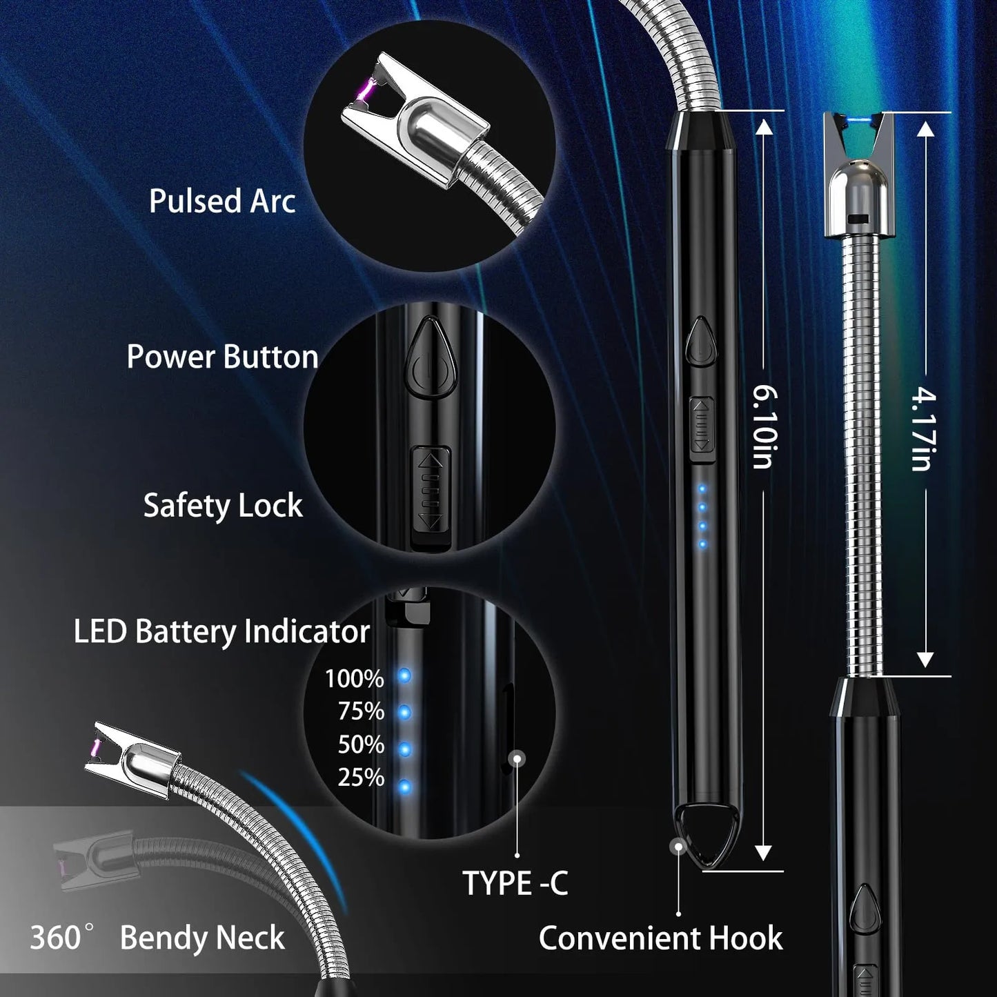 USB Rechargeable 360° Arc Lighter – Windproof Flexible Neck Electric Lighter - MonoTronix