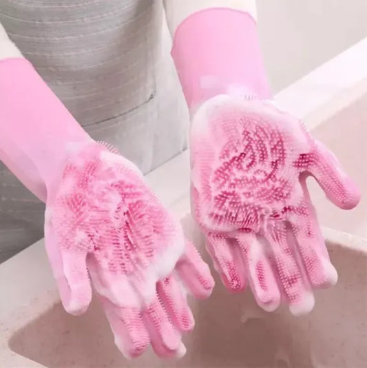 Reusable Silicone Cleaning Gloves – Heat Resistant with Built-in Scrubber for Dishes, Household & Car