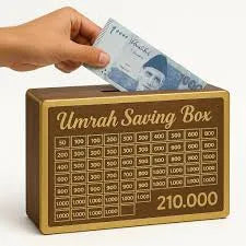 Umrah Saving Box – Premium Wooden Money Box (Dark Brown) - MonoTronix