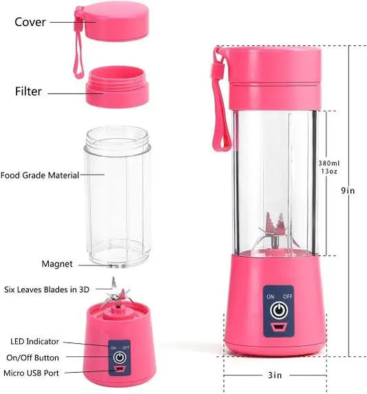 Portable Rechargeable Mini Juicer Blender – 6 Blades, 380ml - MonoTronix